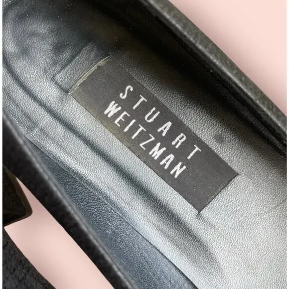 STUART WEITZMAN Black Lines Suede Vintage 90s Low Heel Pumps Square Toe Sz 9.5 - Picture 7 of 14